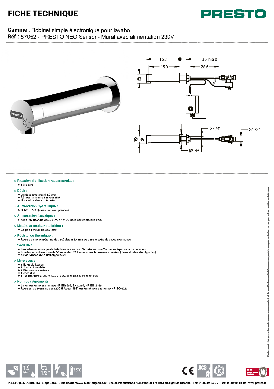Fiche technique fournisseur