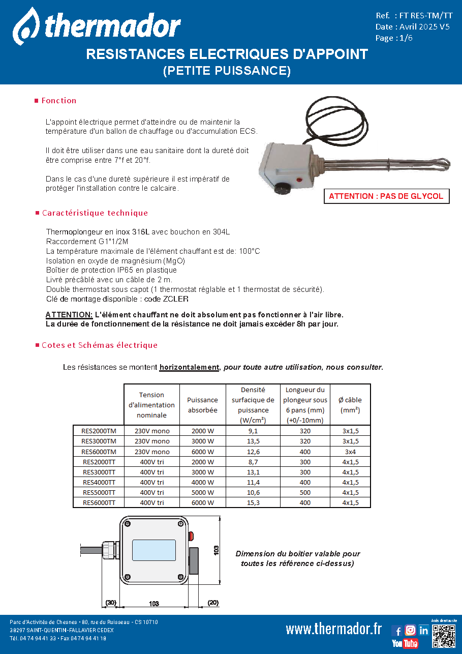 Fiche technique fournisseur