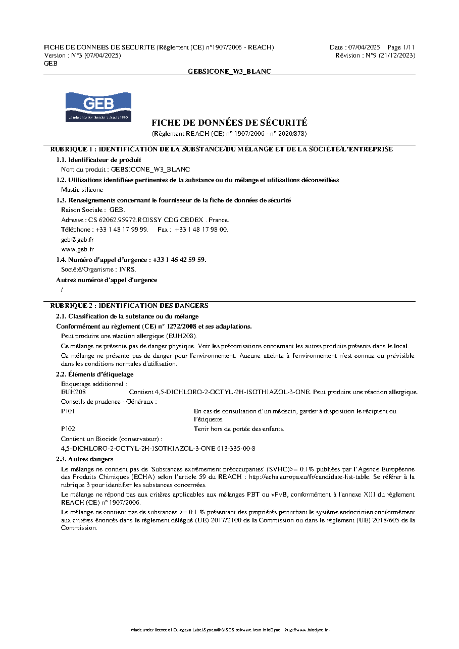 Fiche technique fournisseur