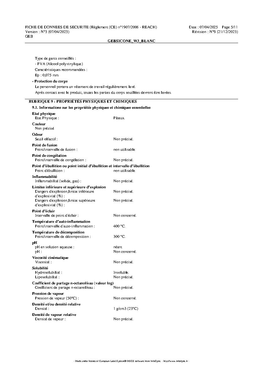 Fiche technique fournisseur