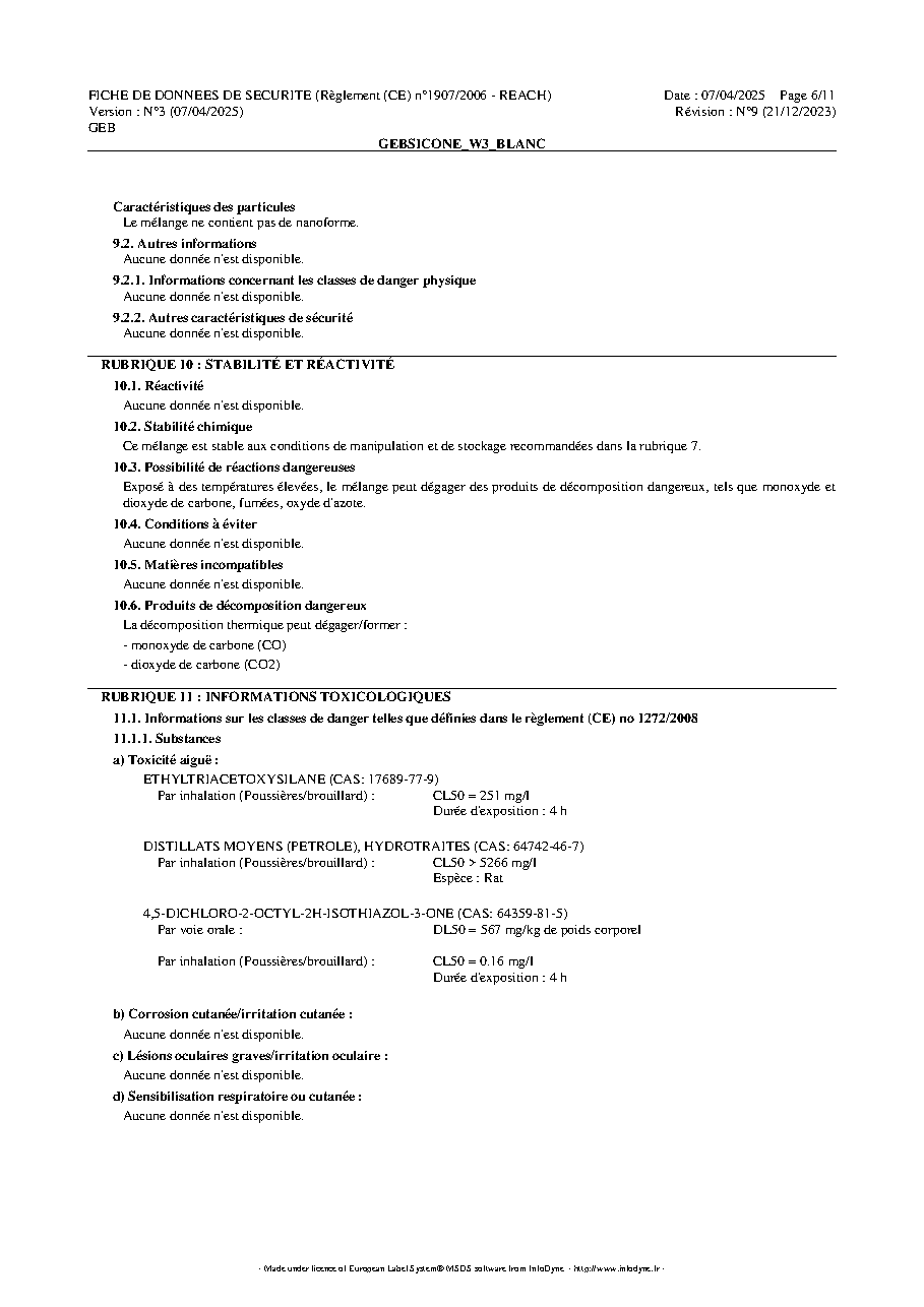 Fiche technique fournisseur