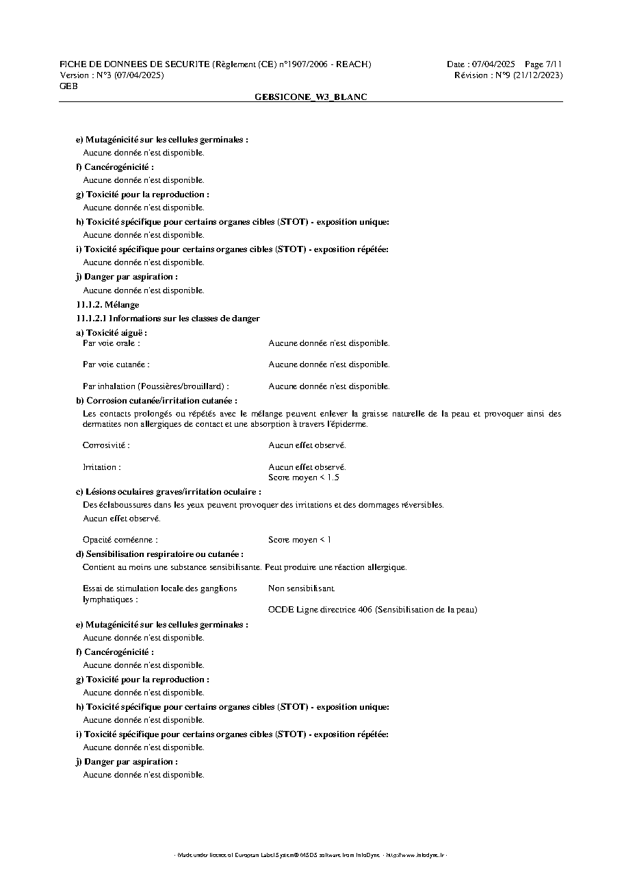 Fiche technique fournisseur