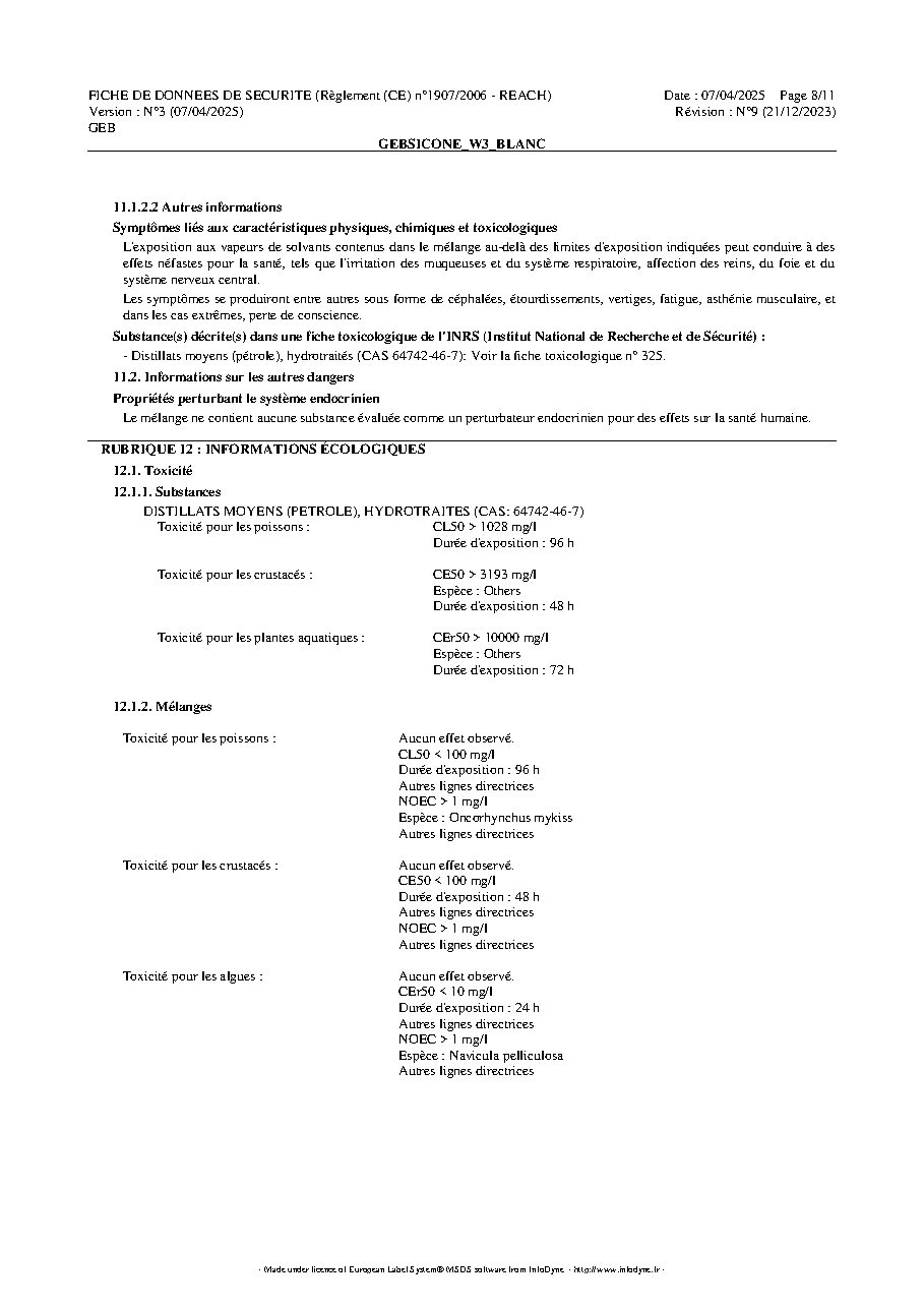 Fiche technique fournisseur
