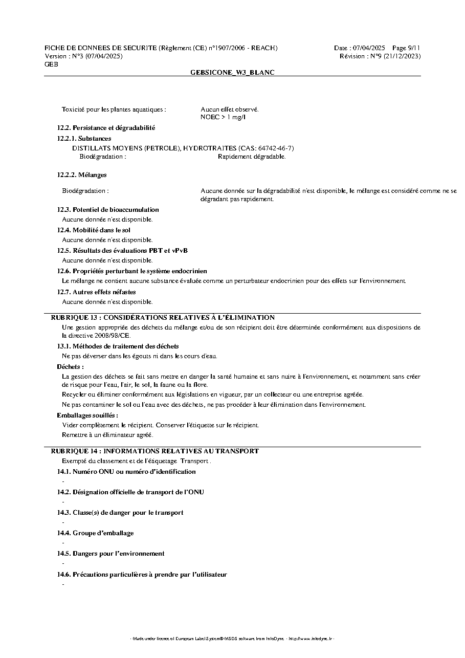 Fiche technique fournisseur