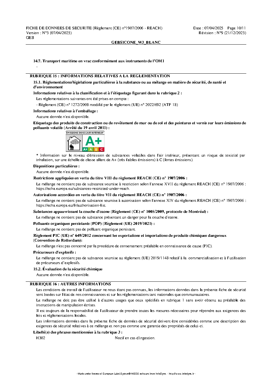 Fiche technique fournisseur