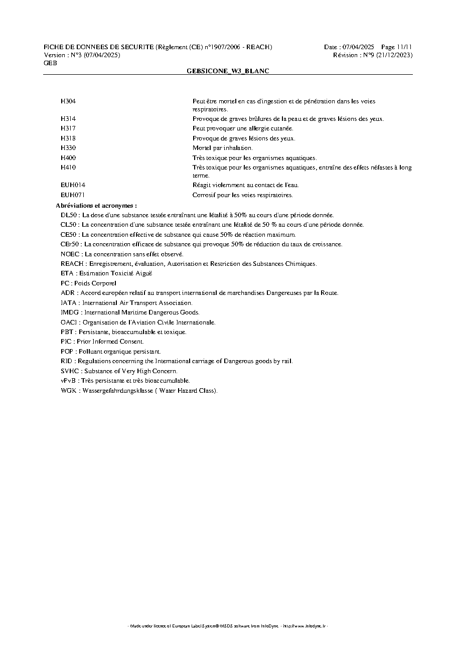 Fiche technique fournisseur