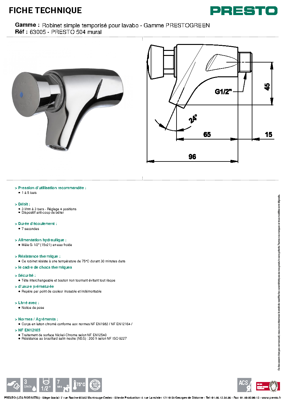 Fiche technique fournisseur