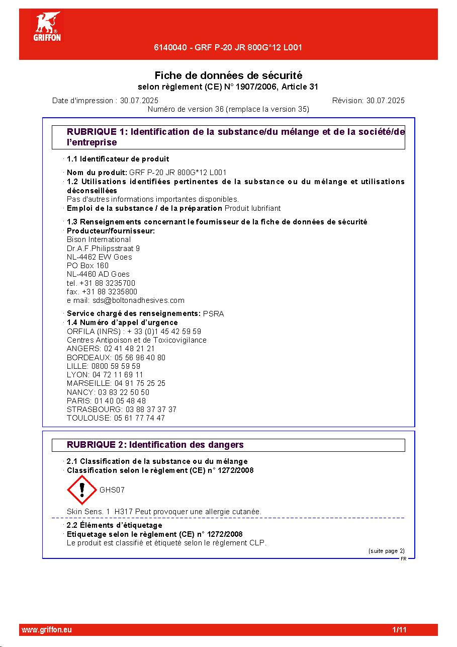 Fiche technique fournisseur