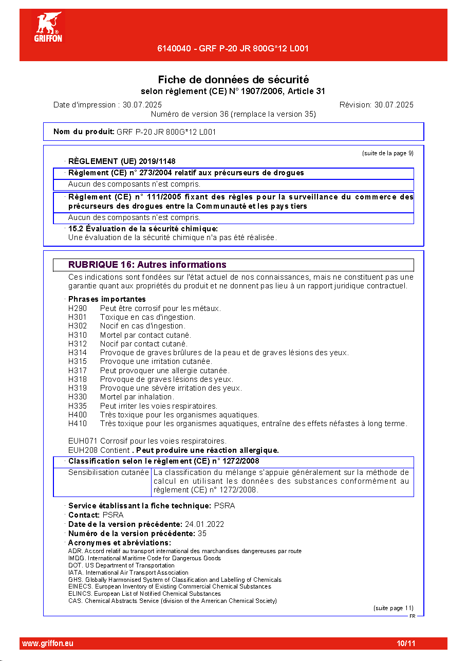 Fiche technique fournisseur