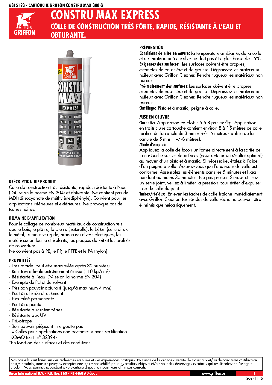 Fiche technique fournisseur
