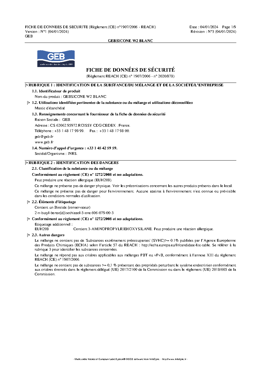 Fiche technique fournisseur