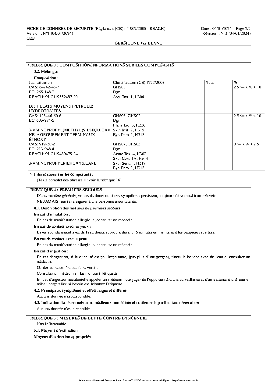 Fiche technique fournisseur
