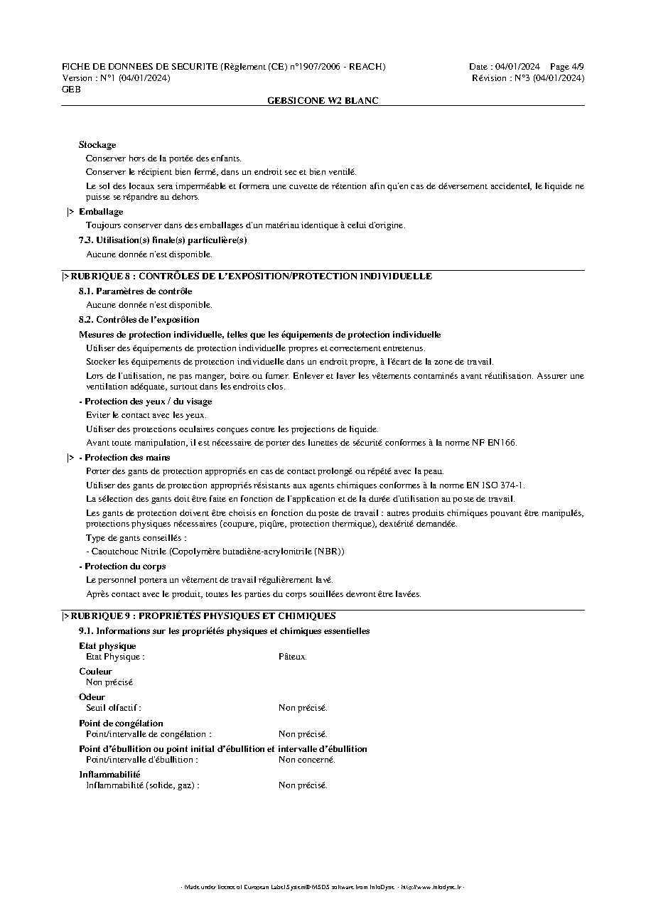 Fiche technique fournisseur