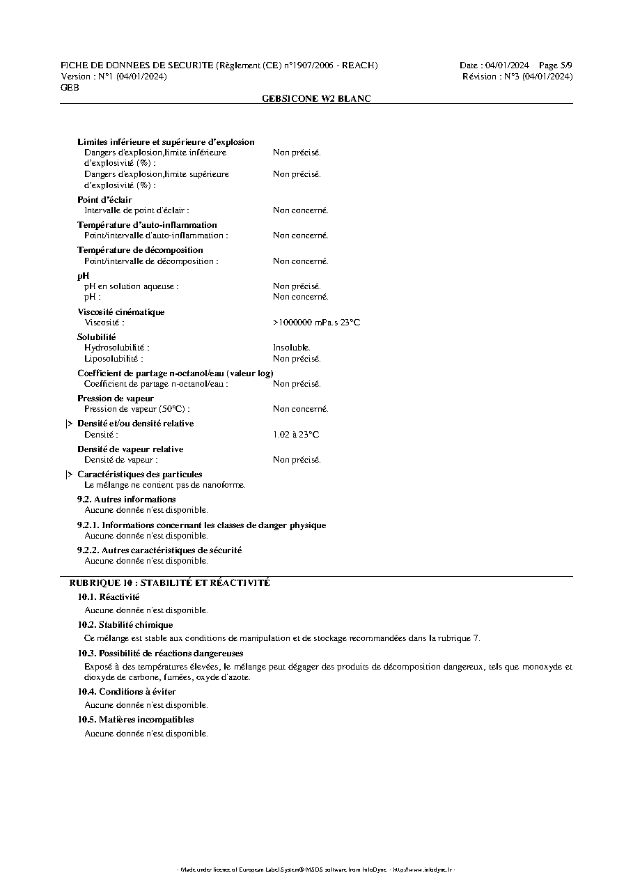 Fiche technique fournisseur