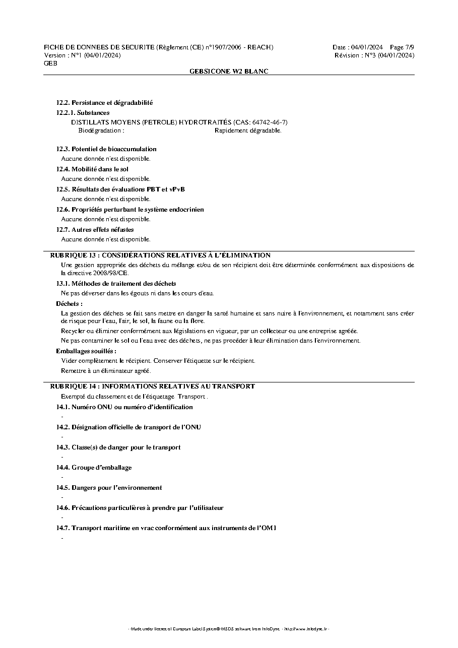 Fiche technique fournisseur