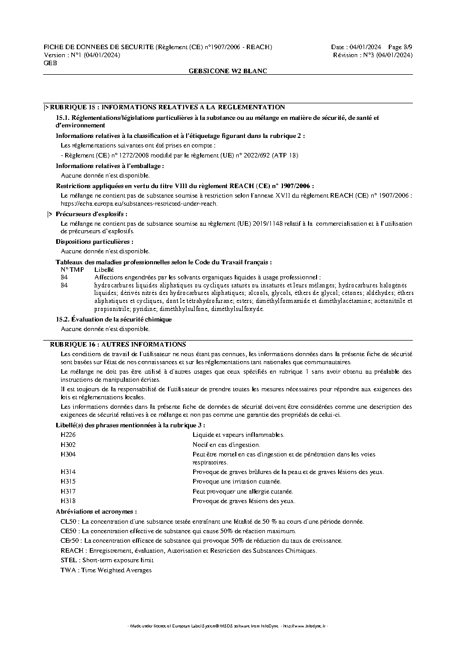 Fiche technique fournisseur