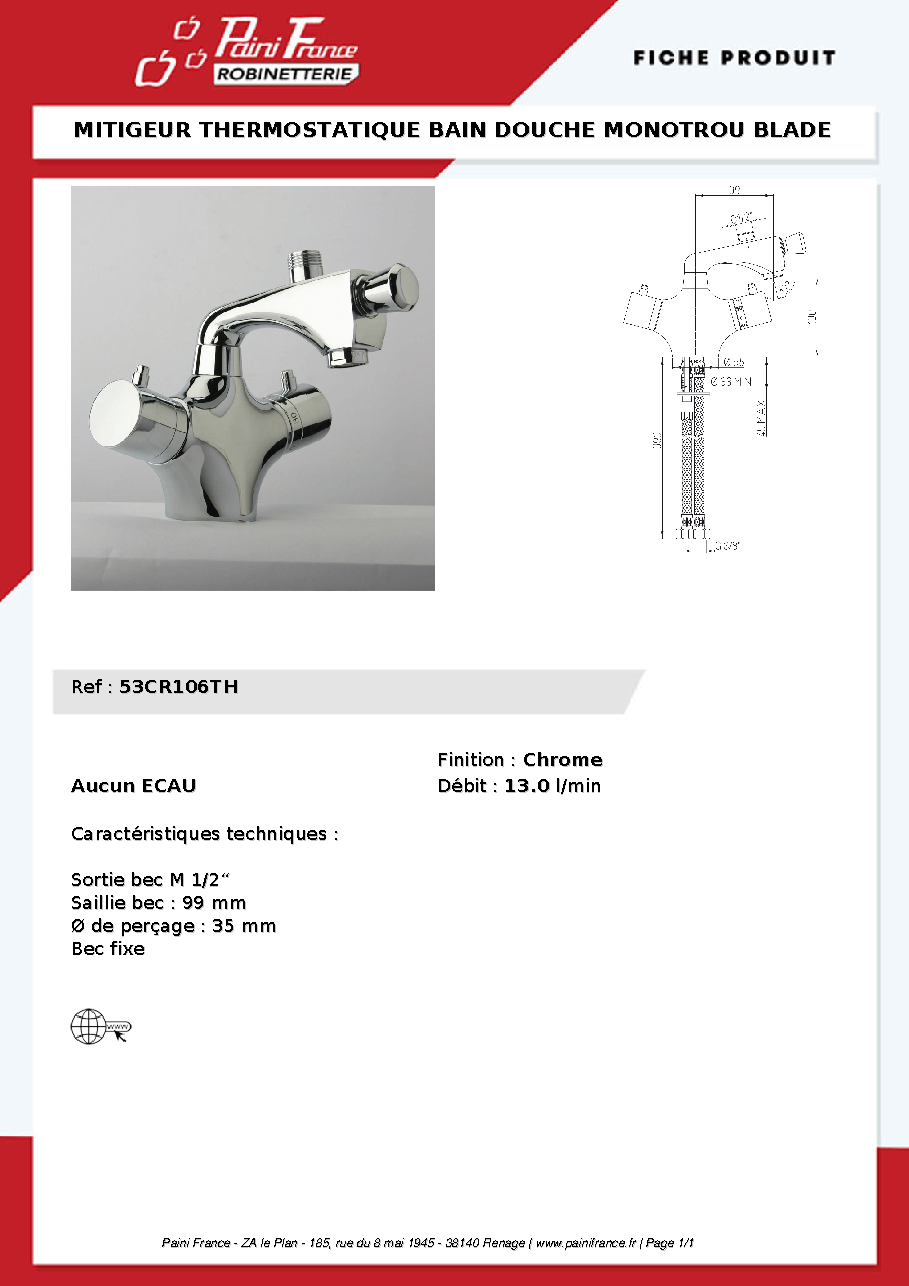 Fiche technique fournisseur