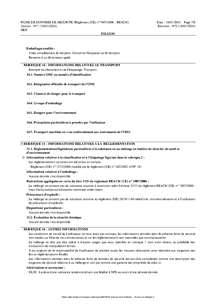 Fiche technique fournisseur
