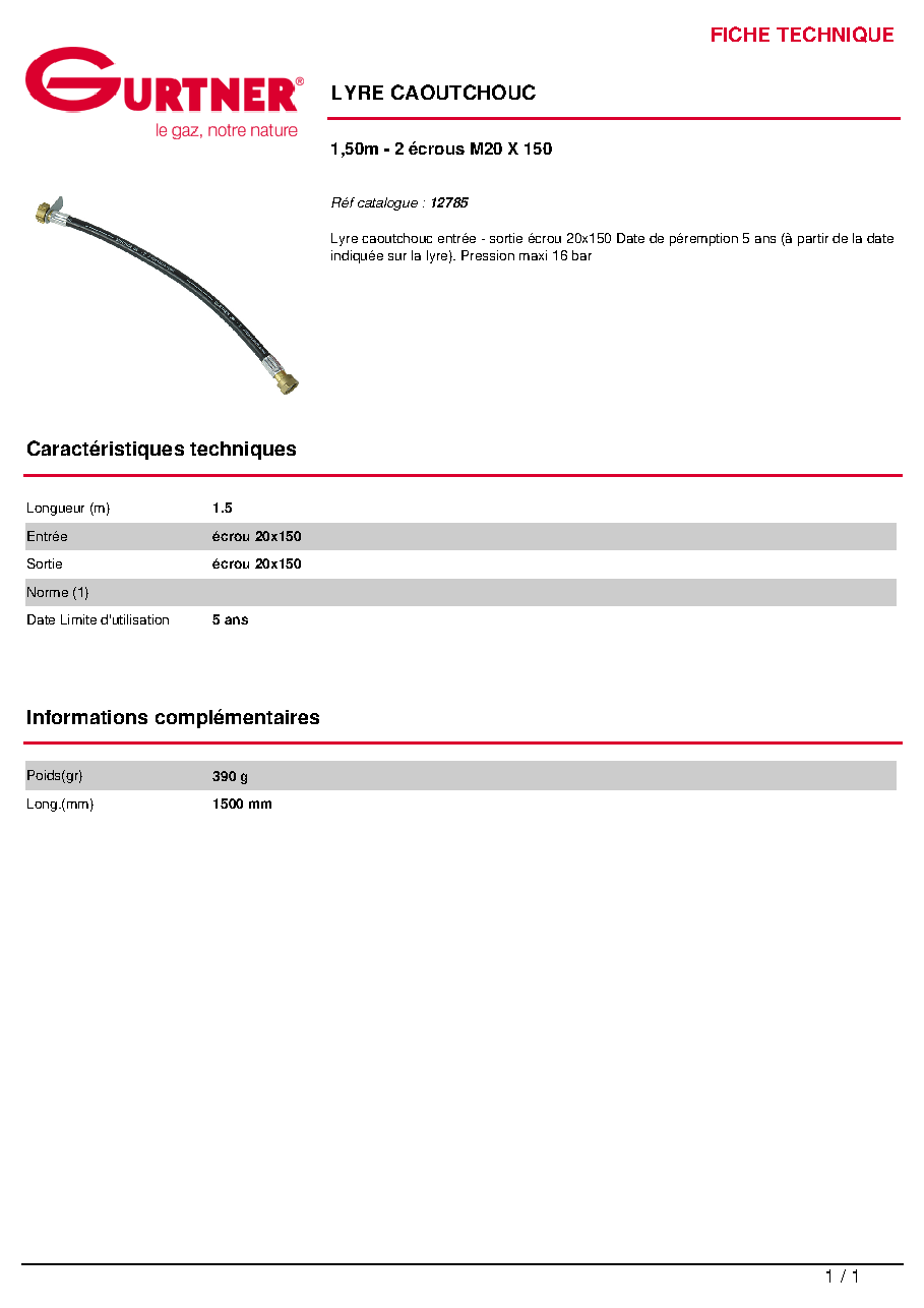 Fiche technique fournisseur