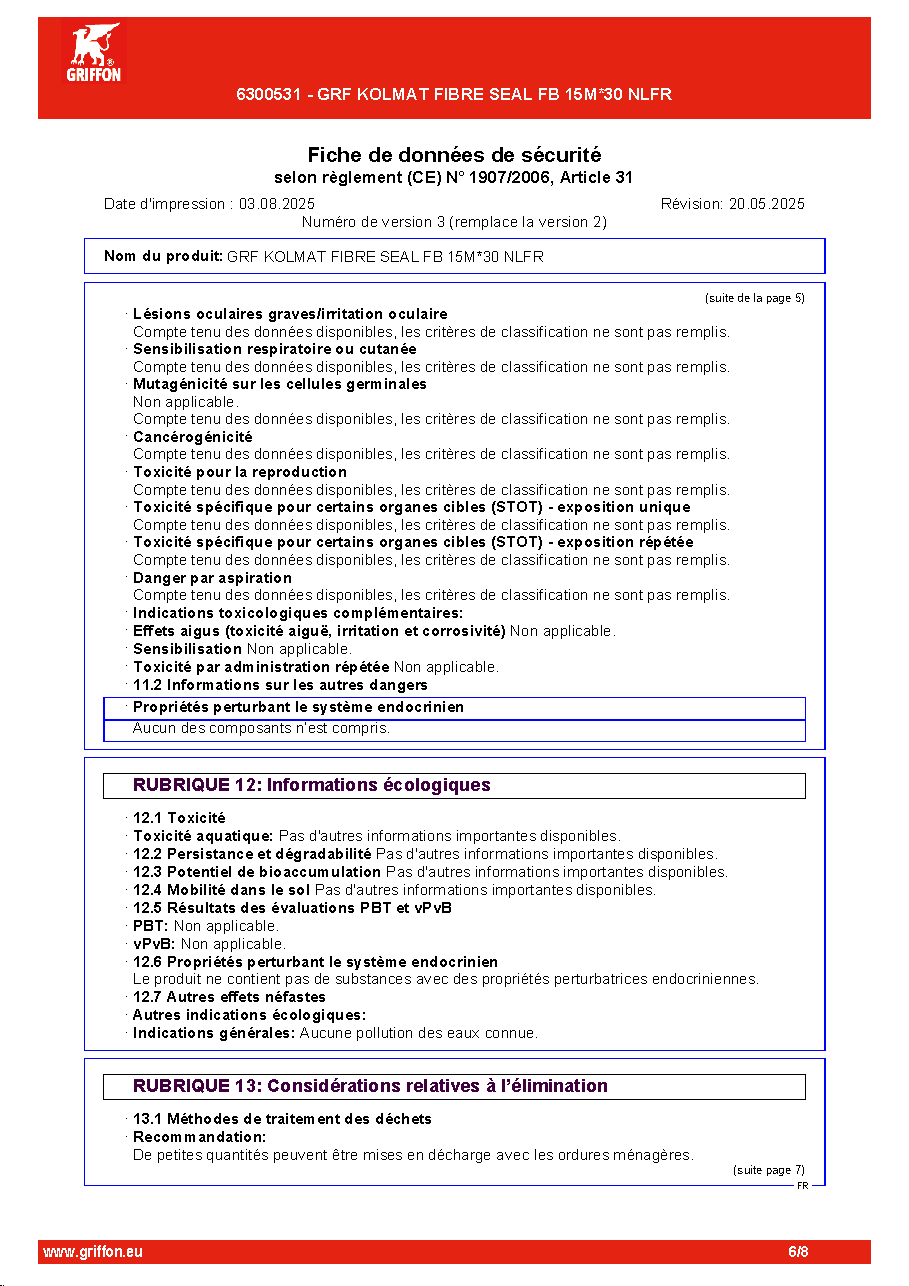 Fiche technique fournisseur
