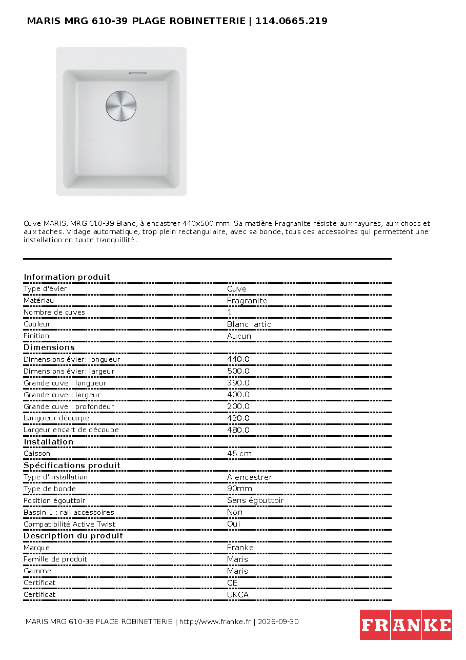 Fiche technique fournisseur