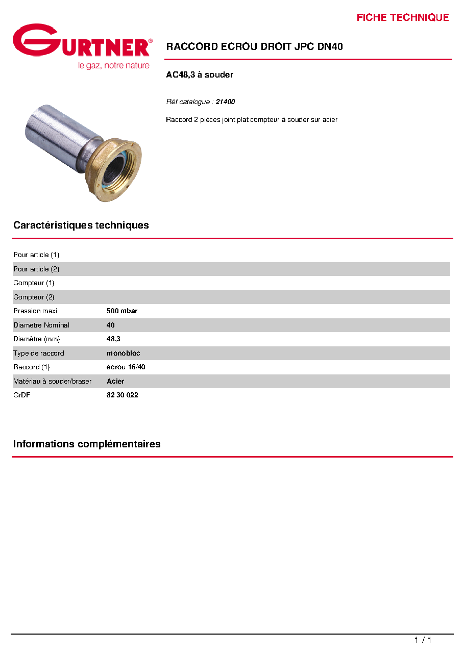 Fiche technique fournisseur