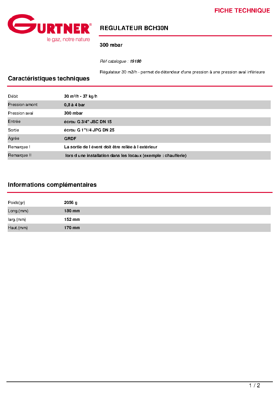 Fiche technique fournisseur