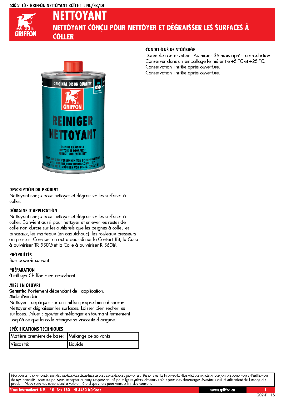 Fiche technique fournisseur