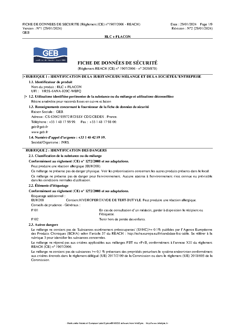 Fiche technique fournisseur