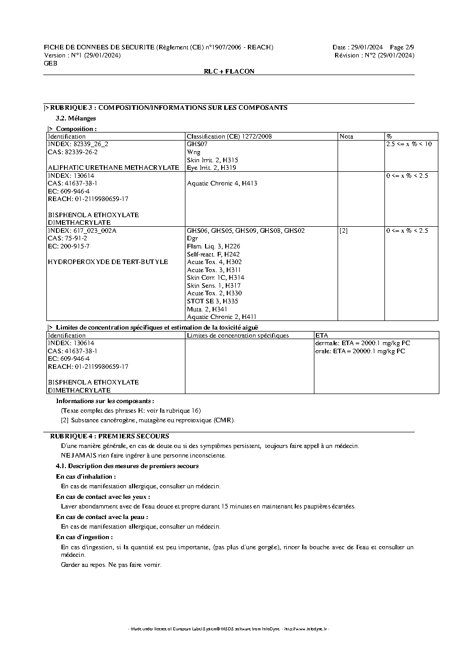 Fiche technique fournisseur