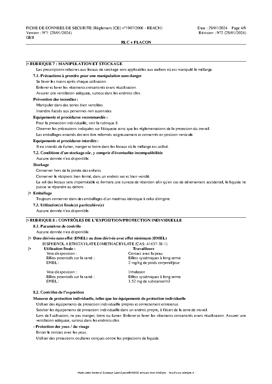 Fiche technique fournisseur