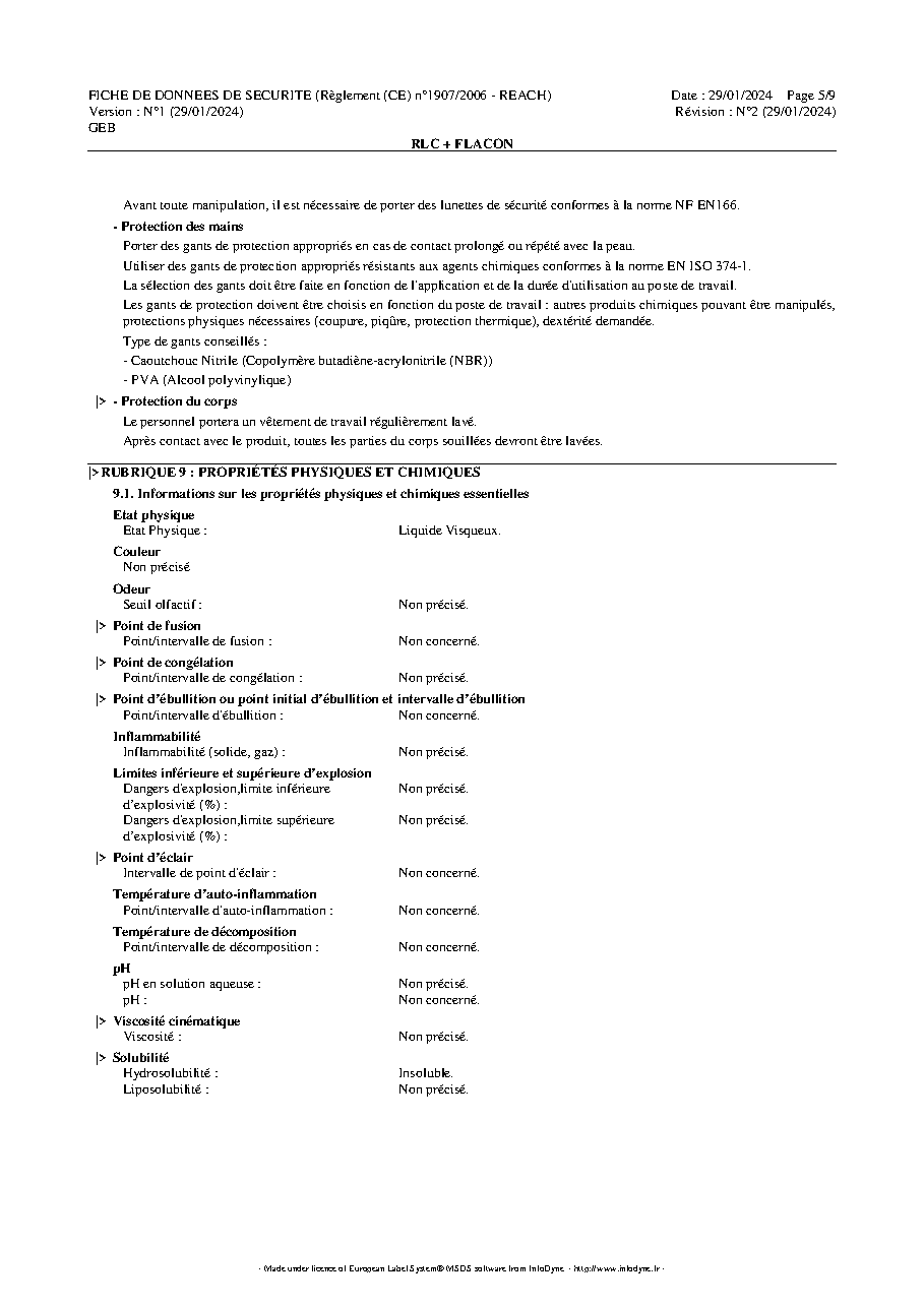 Fiche technique fournisseur