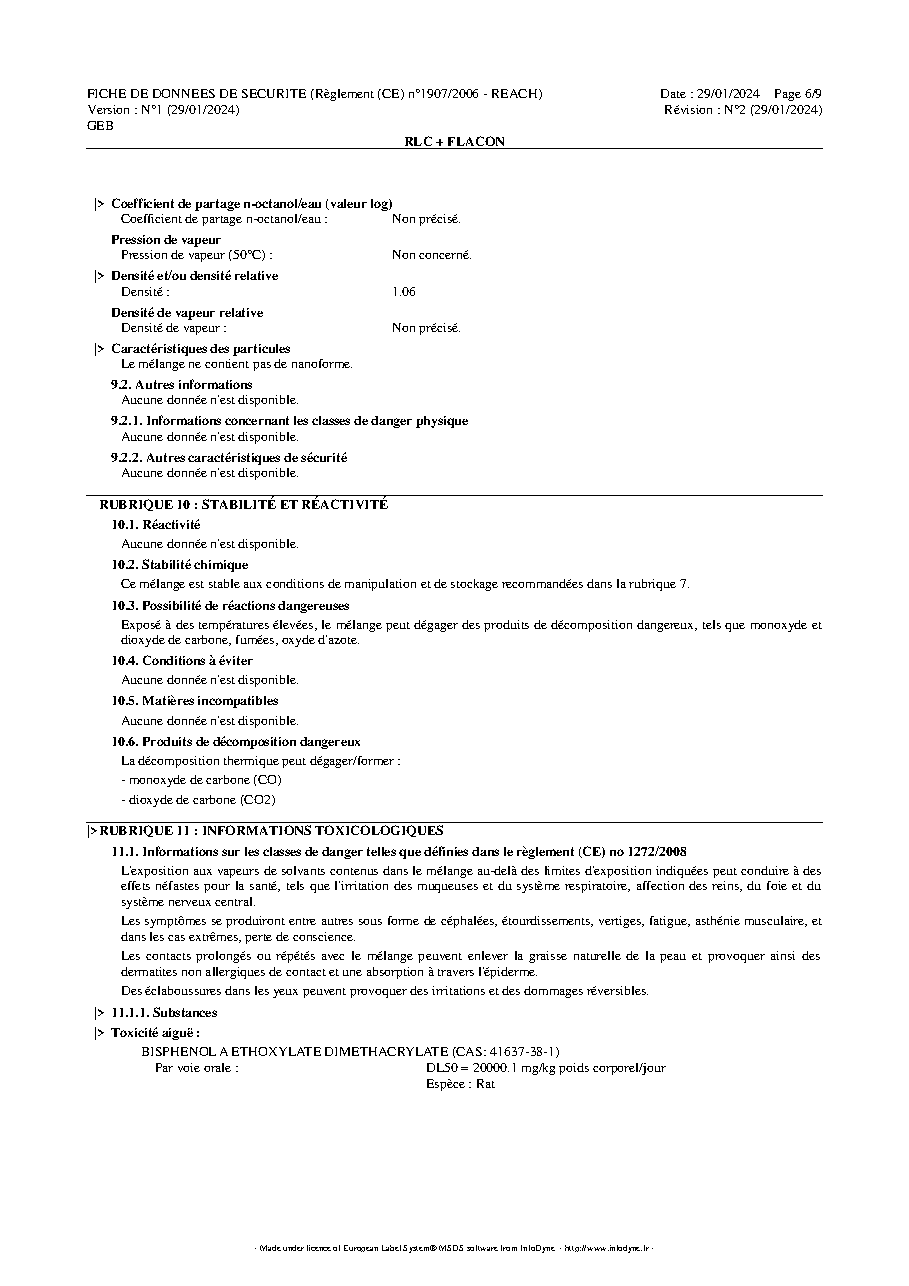 Fiche technique fournisseur