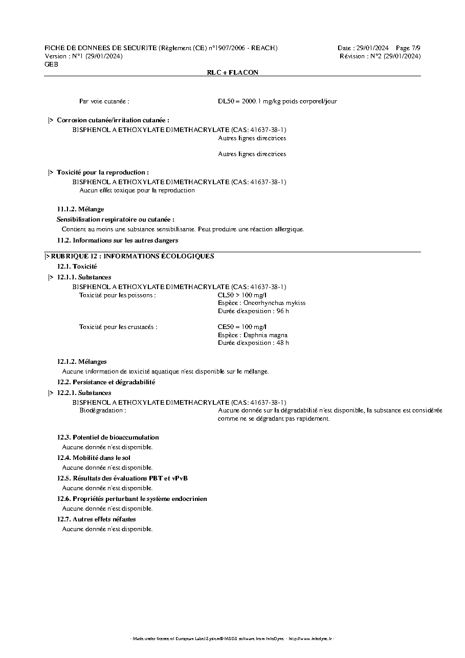 Fiche technique fournisseur