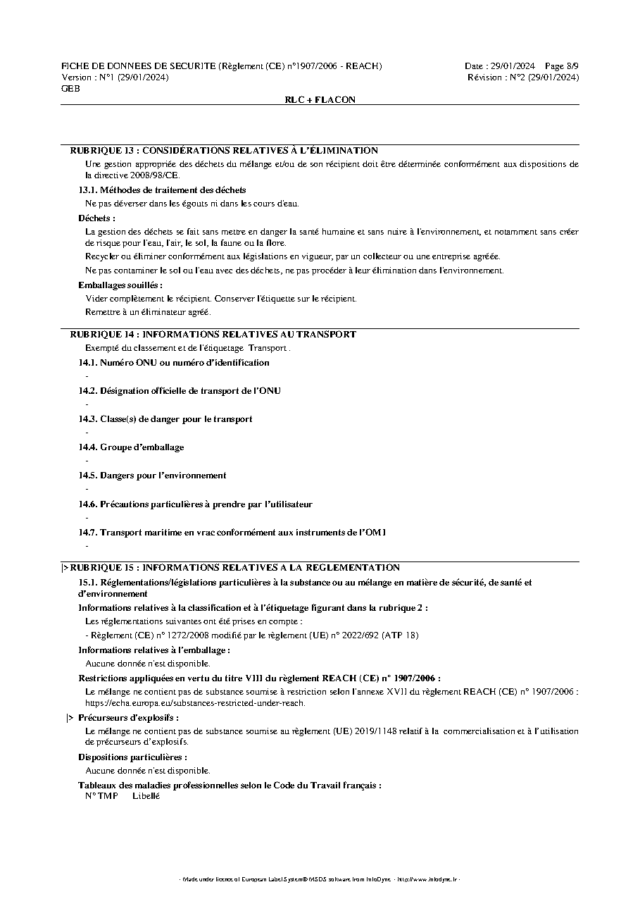 Fiche technique fournisseur