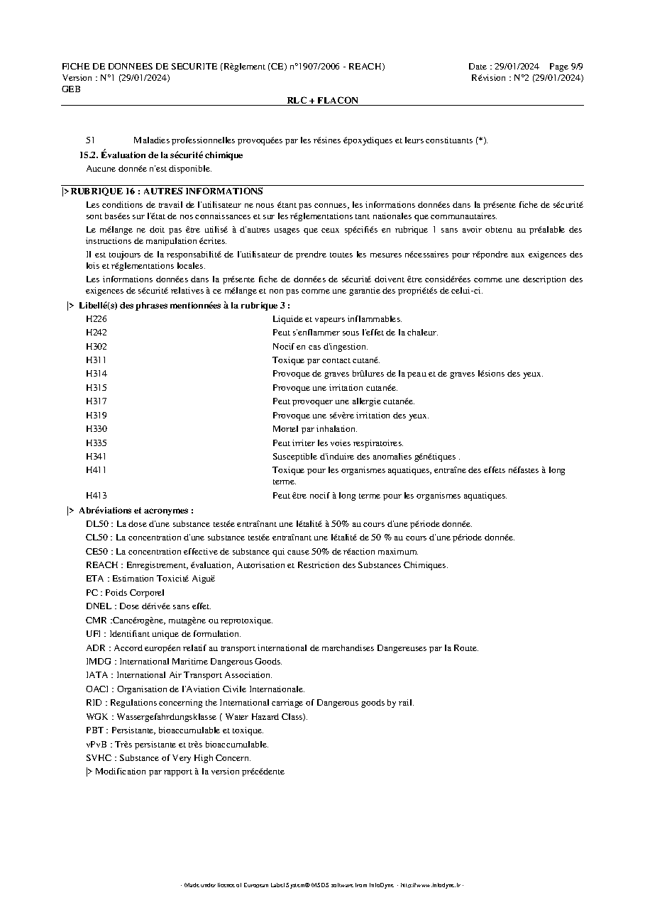 Fiche technique fournisseur