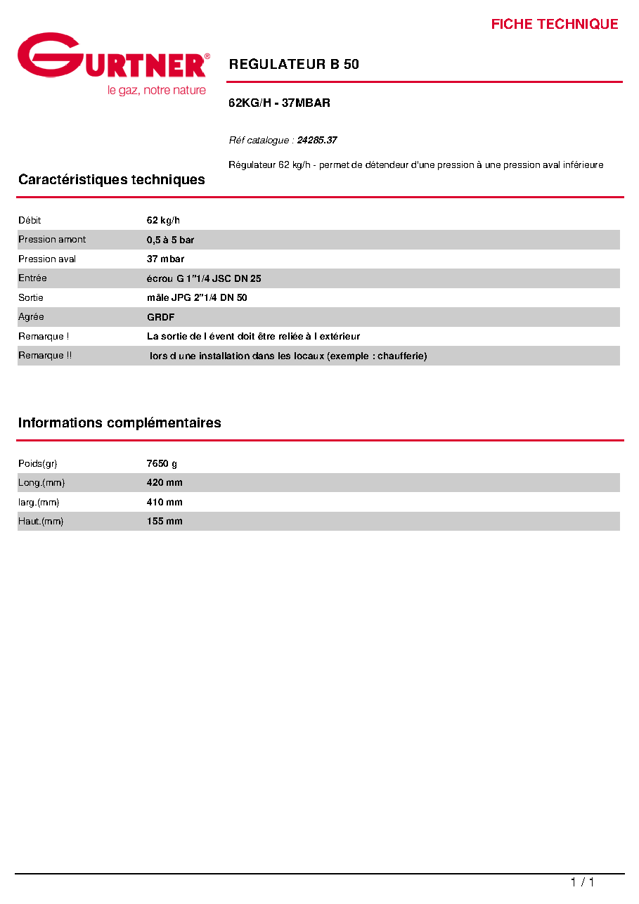 Fiche technique fournisseur