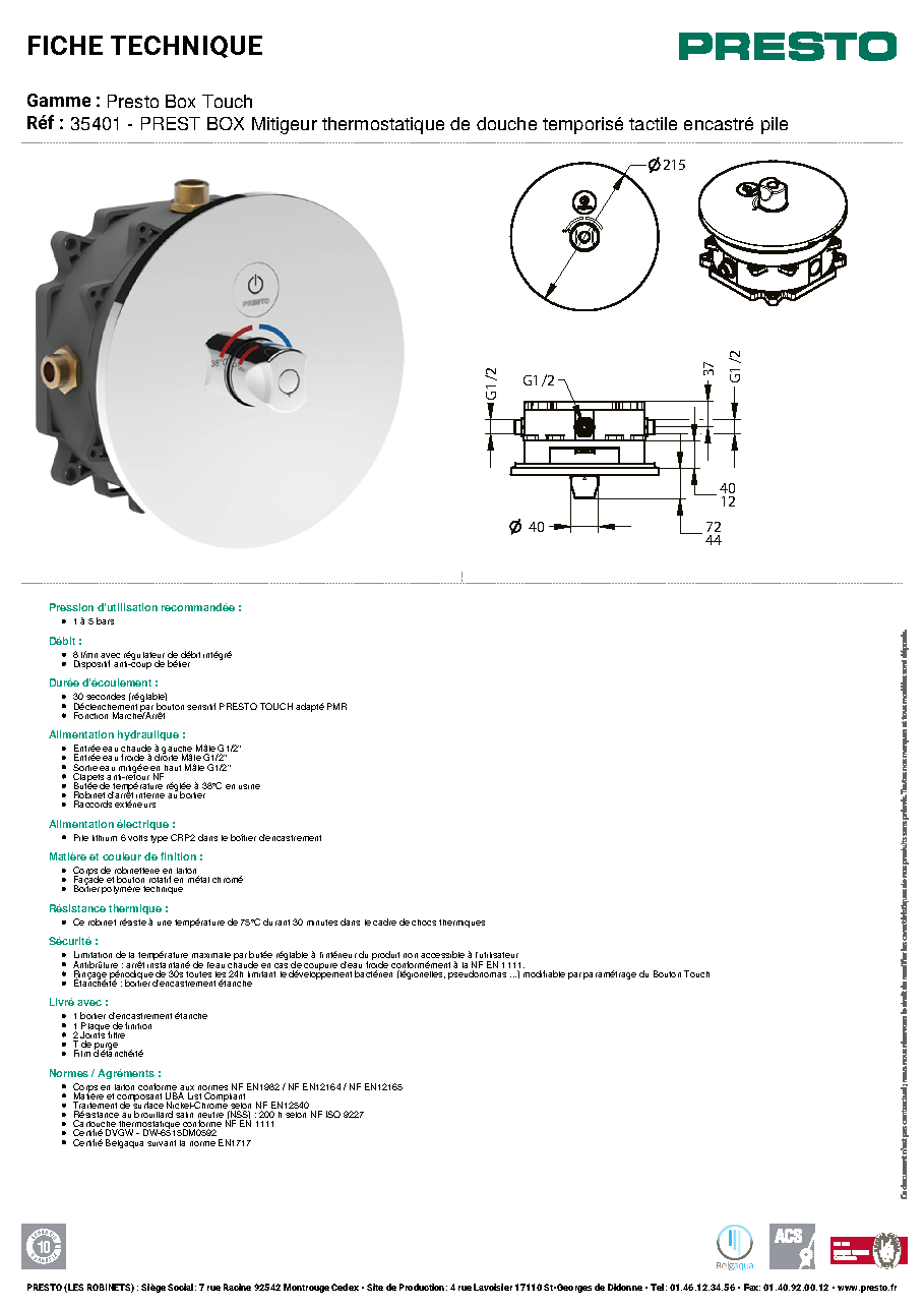 Fiche technique fournisseur