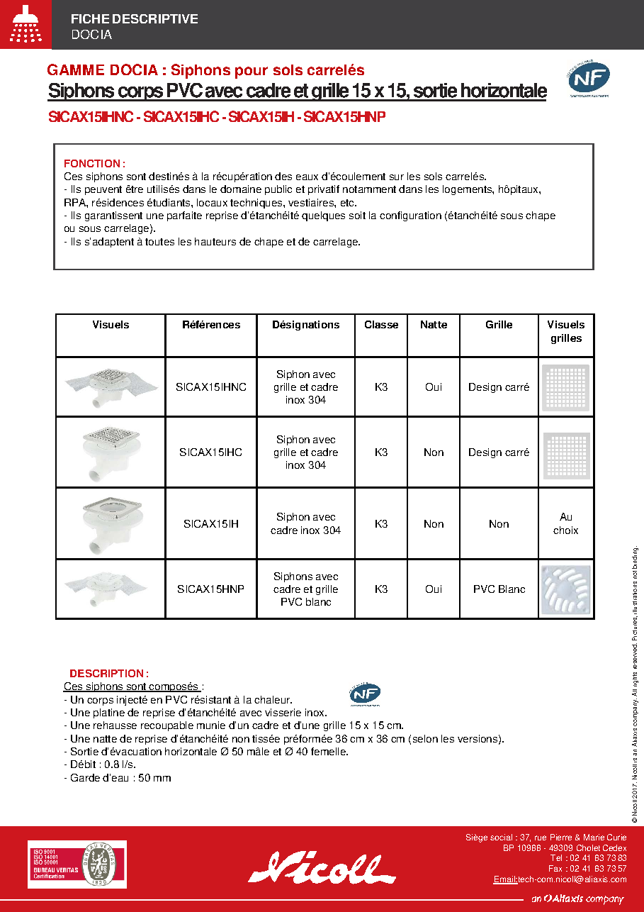 Fiche technique fournisseur