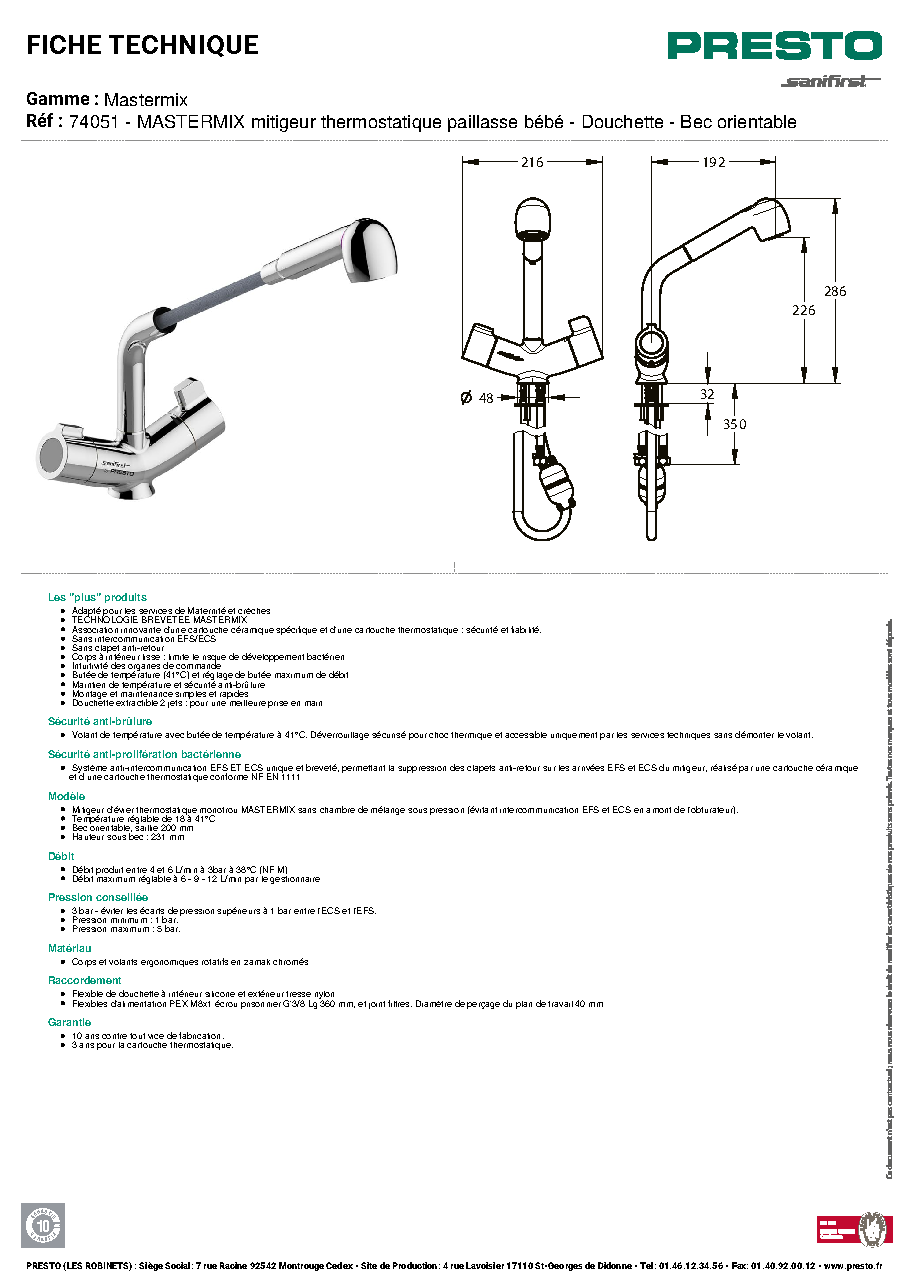 Fiche technique fournisseur
