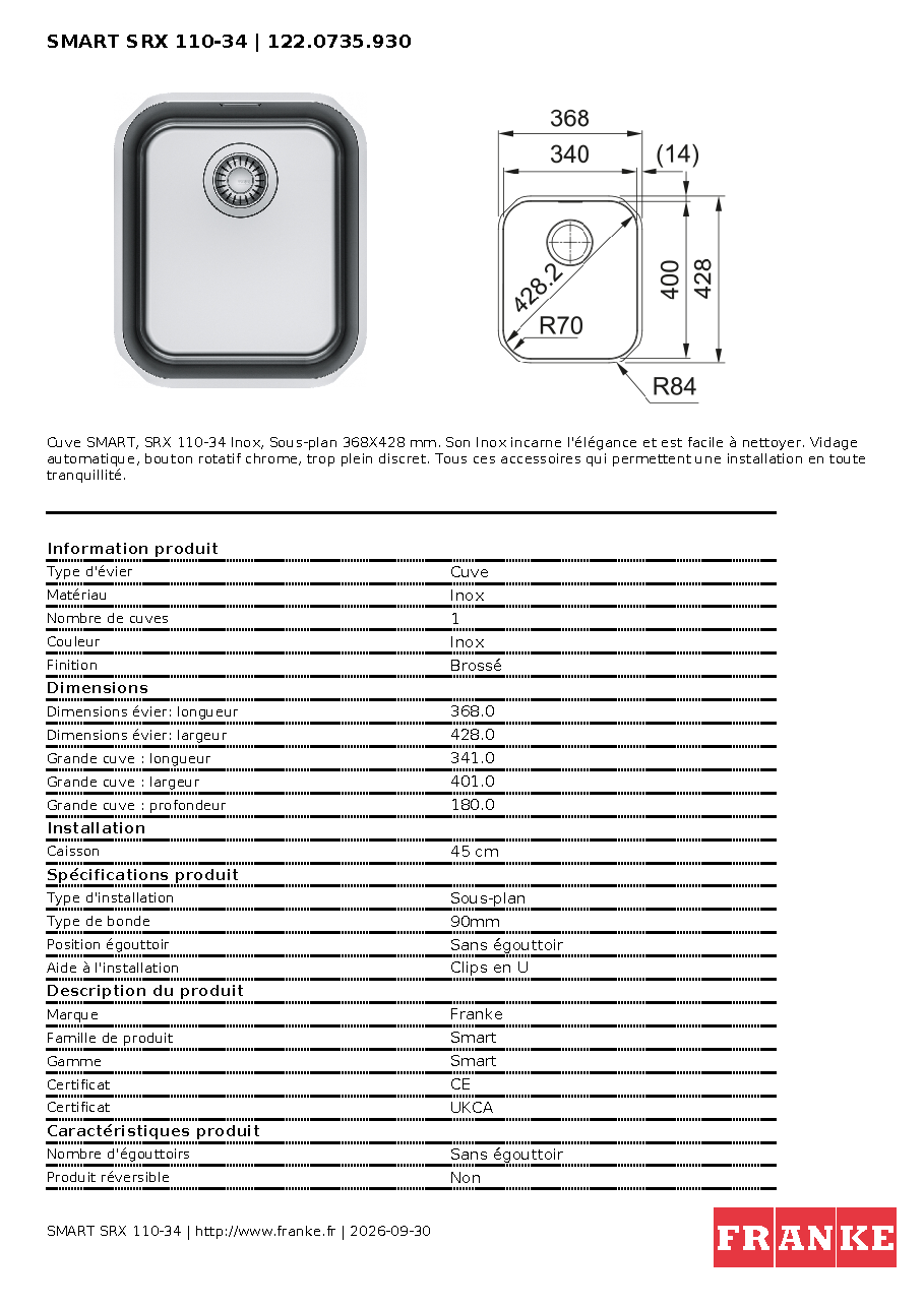 Fiche technique fournisseur