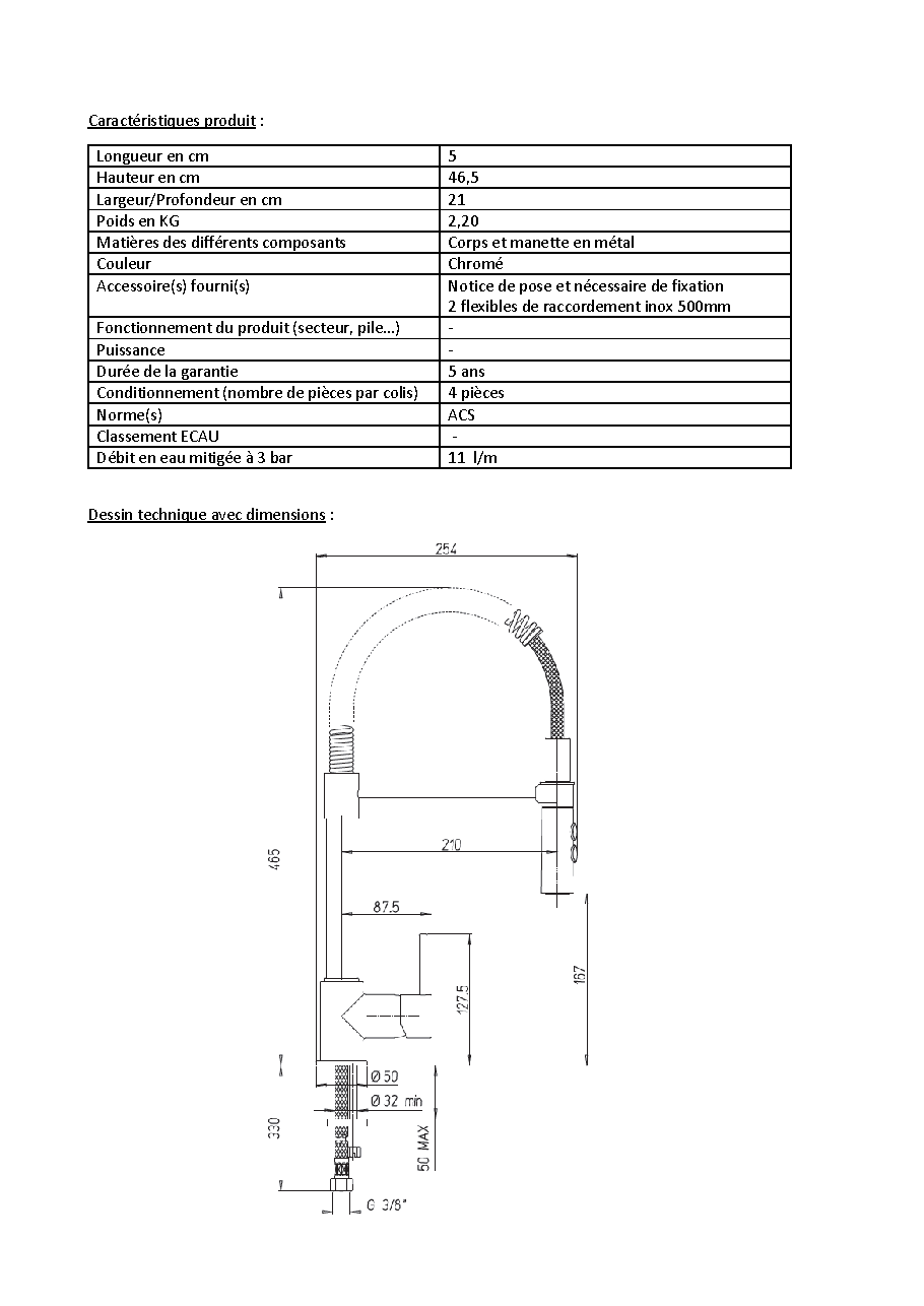 Fiche technique fournisseur