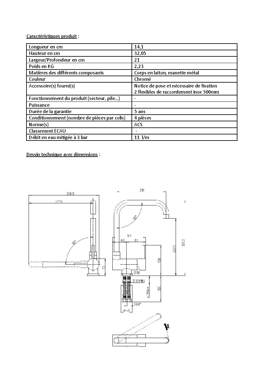 Fiche technique fournisseur