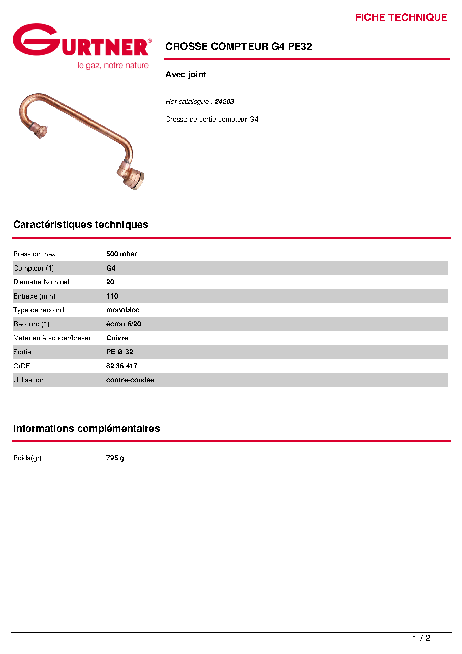 Fiche technique fournisseur
