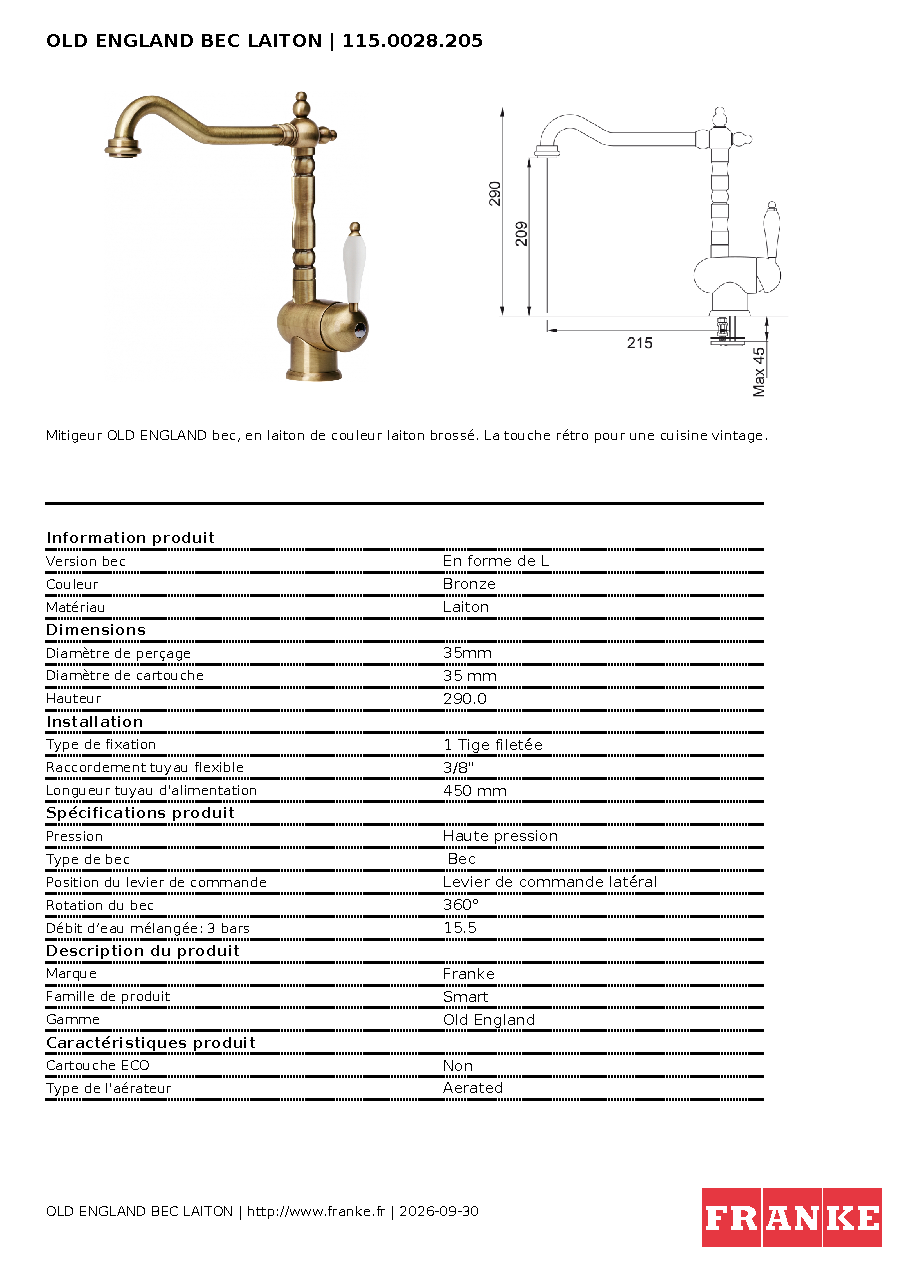 Fiche technique fournisseur