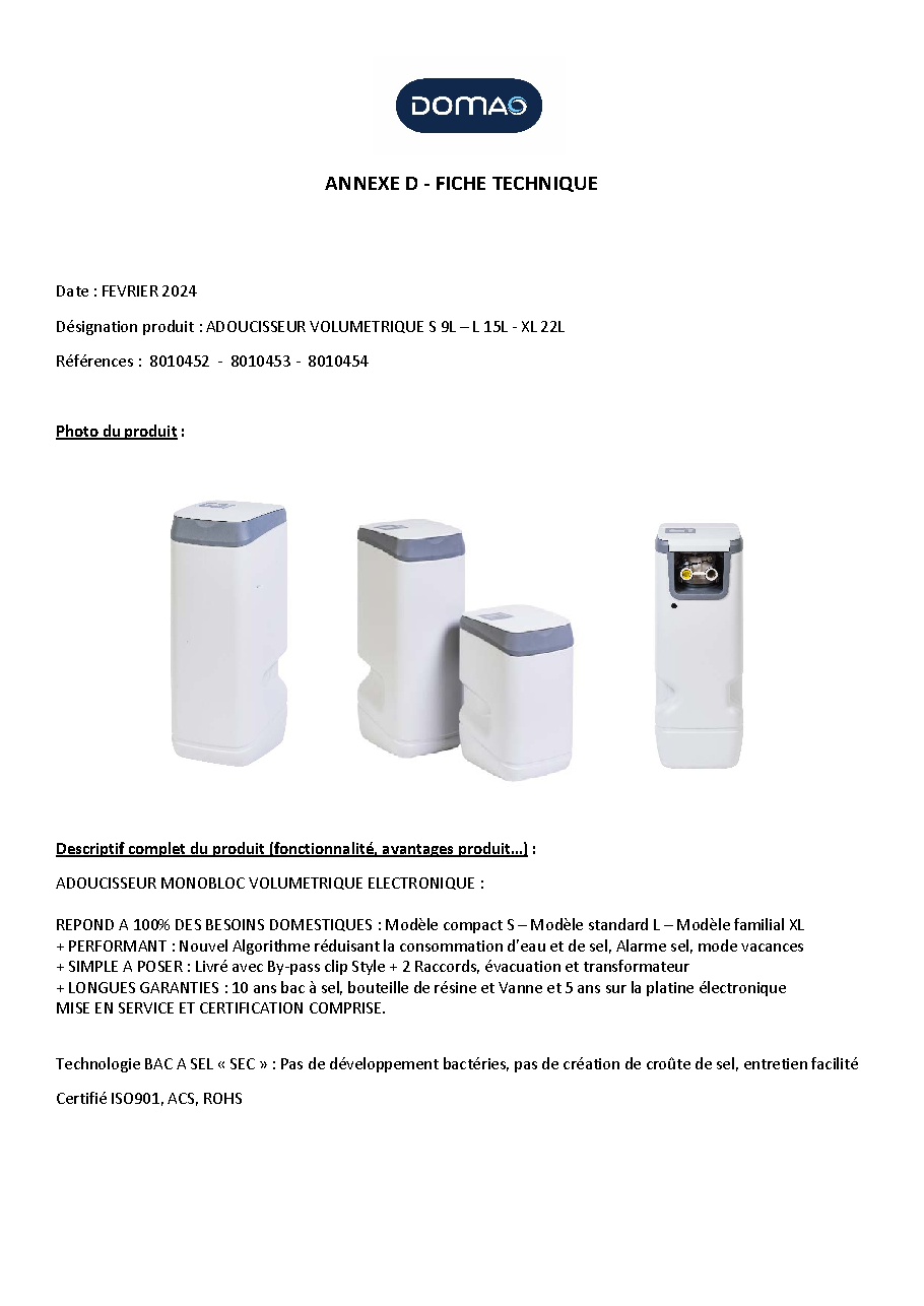 Fiche technique fournisseur