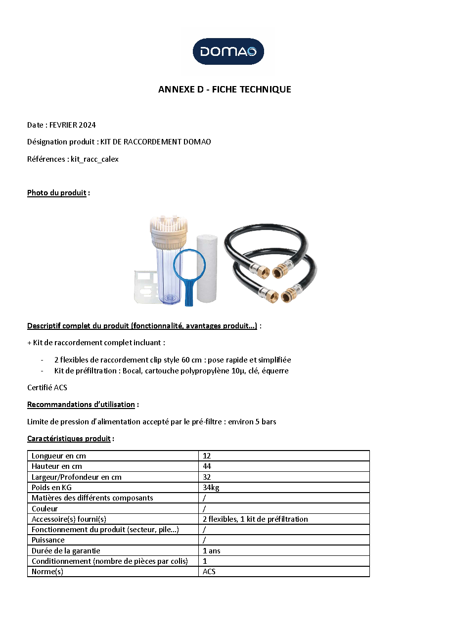 Fiche technique fournisseur