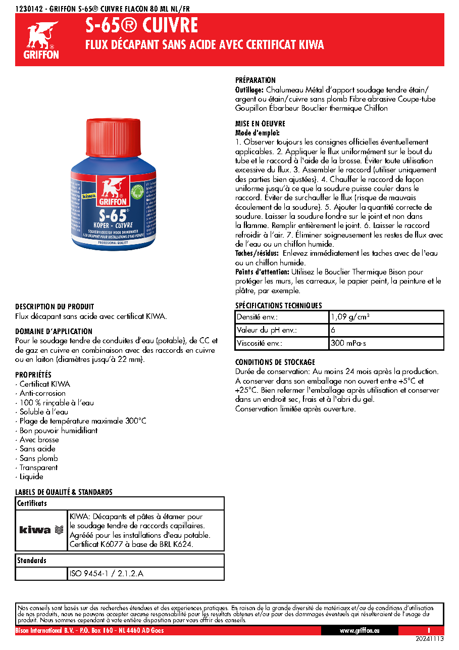 Fiche technique fournisseur