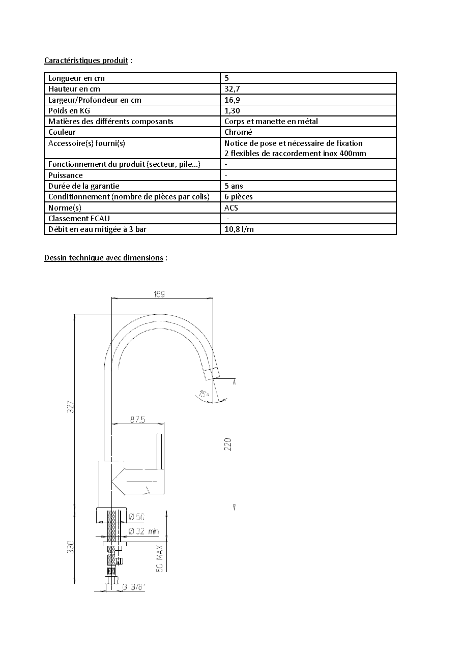 Fiche technique fournisseur