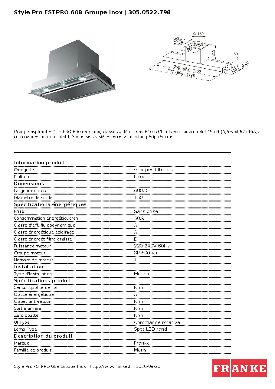 Fiche technique fournisseur